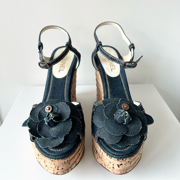 Chanel Denim Wedge Sandals - Picture 3 of 15